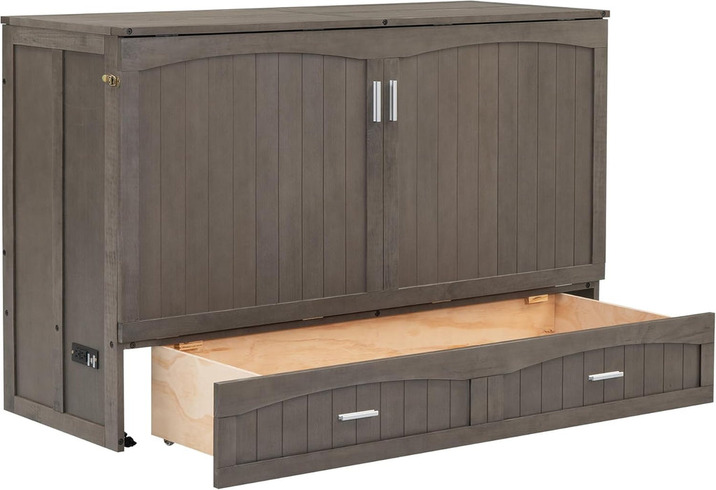 Queen Murphy Bed Cabinet with Drawer and Charging Station M633