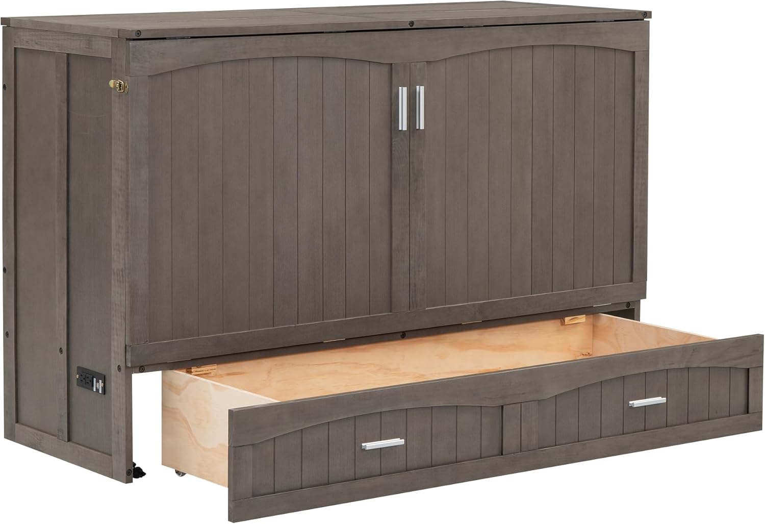Queen Murphy Bed Cabinet with Drawer and Charging Station M633