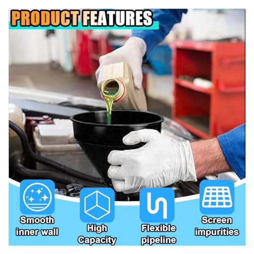 Wide Mouth Plastic Oil Funnel with Flexible Extension Nozzle and Mesh Screen Filter V6617