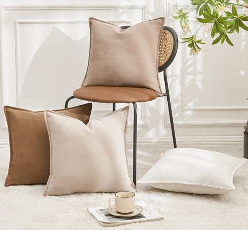 Neutral Khaki 18x18 Inch Chenille Pillow Covers Set of 2 R20228