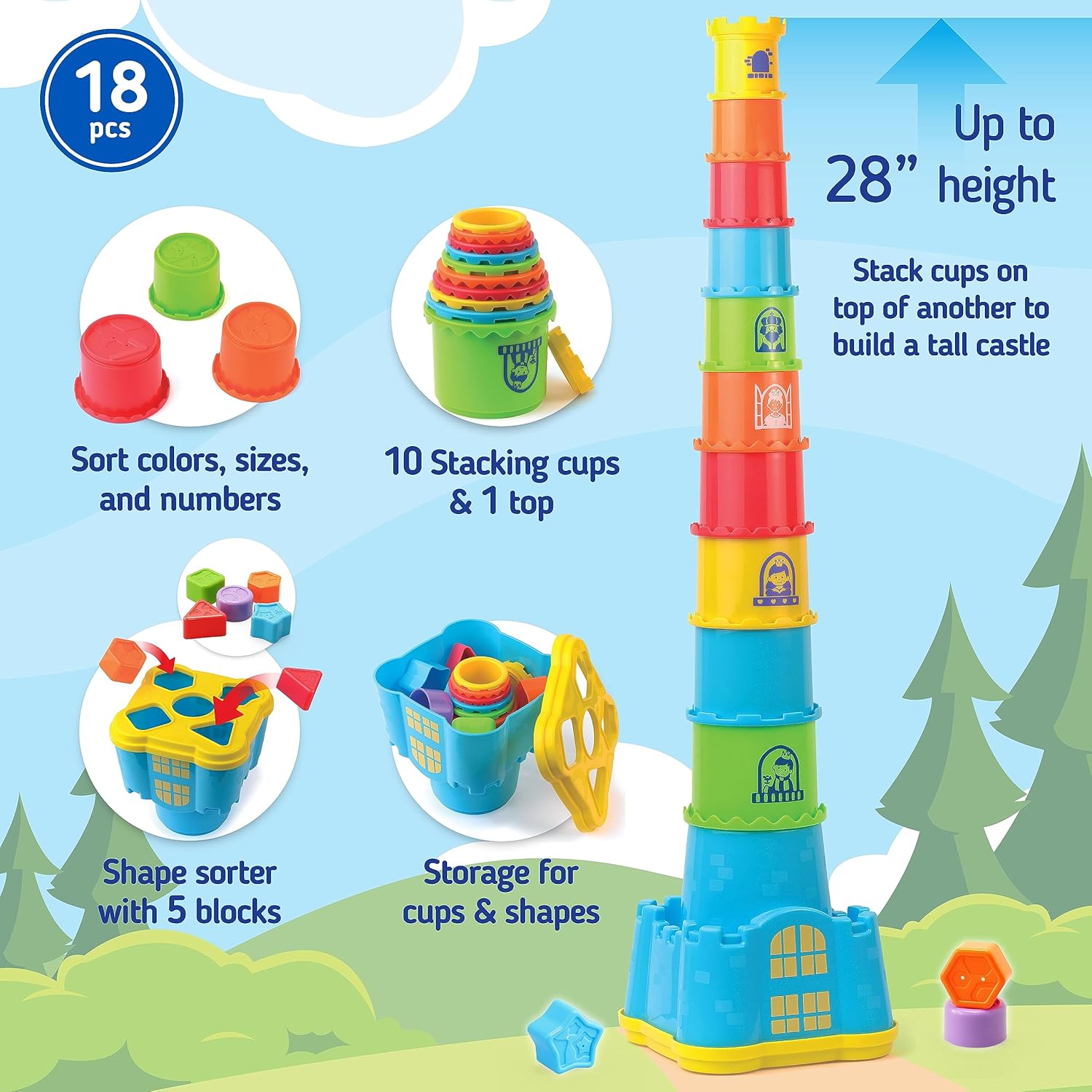 Stacking Nesting Cups with Shape Sorting Blocks Y747