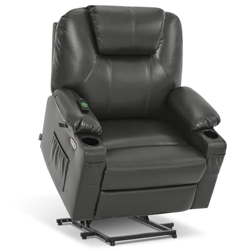 Power Lift Recliner Chair with Heat and Massage, Faux Leather (Black, Medium) L57703