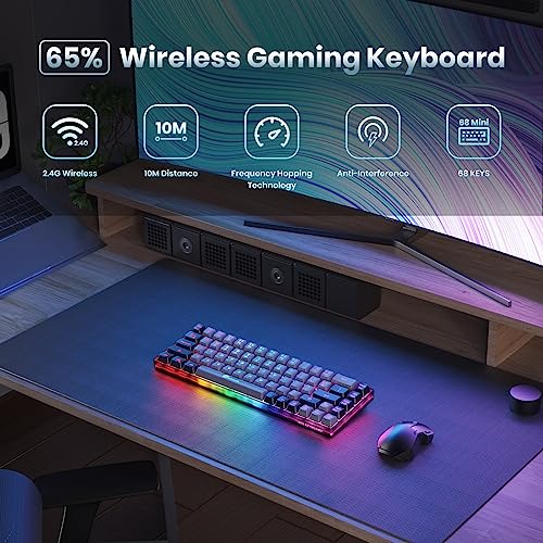 65% Wireless Gaming Keyboard, 68 Keys Ultra-Compact Anti-ghosting No-Conflict (Black-Grey) S82924
