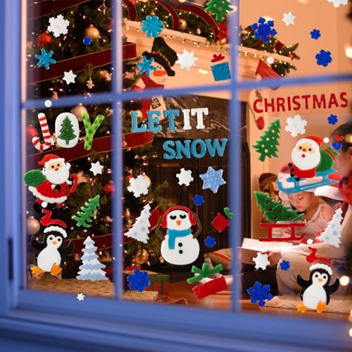 Blue and White Snowflake Snowman 6-Piece Window Clings K567