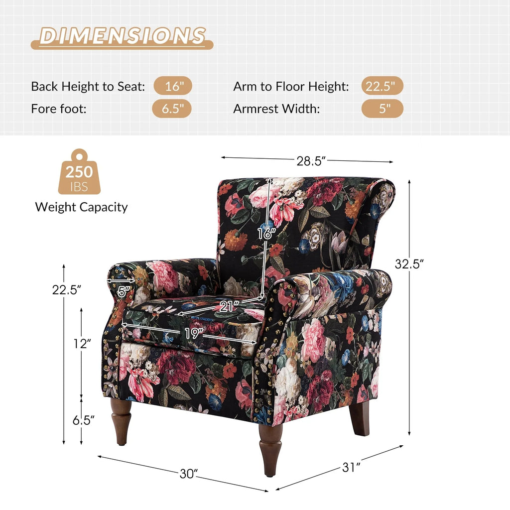 Black Floral Accent Armchair L75124