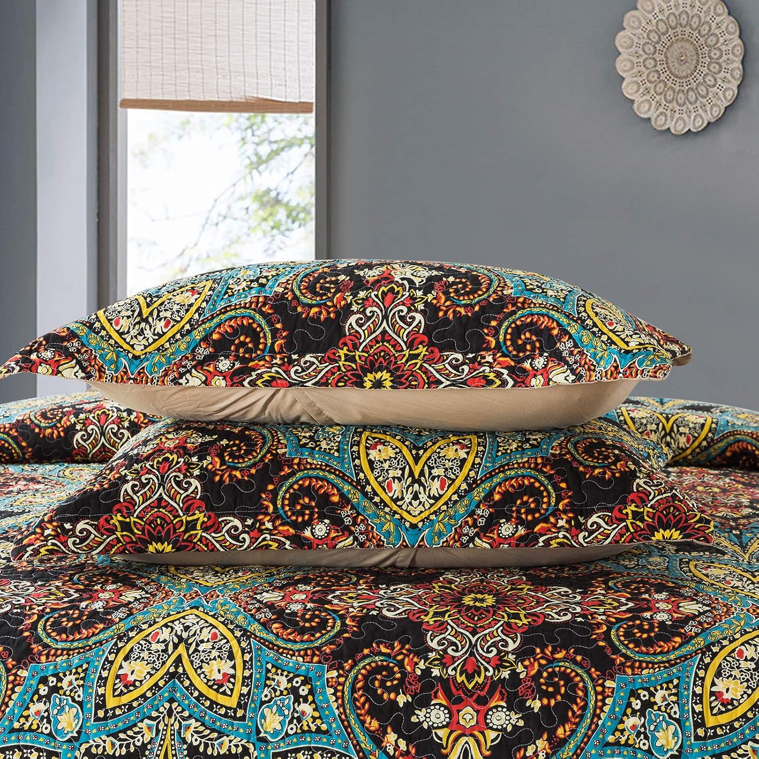 Cotton Bedspread Quilt Set, Reversible Patchwork Coverlet Z20205