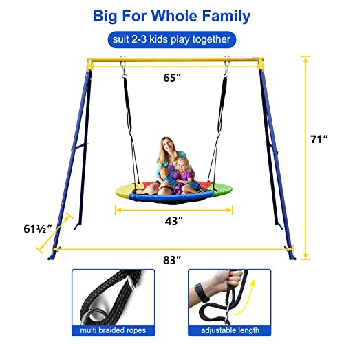 43inch Saucer Tree Swing with A Frame Swing Stand Heavy Duty Metal Frame A53837