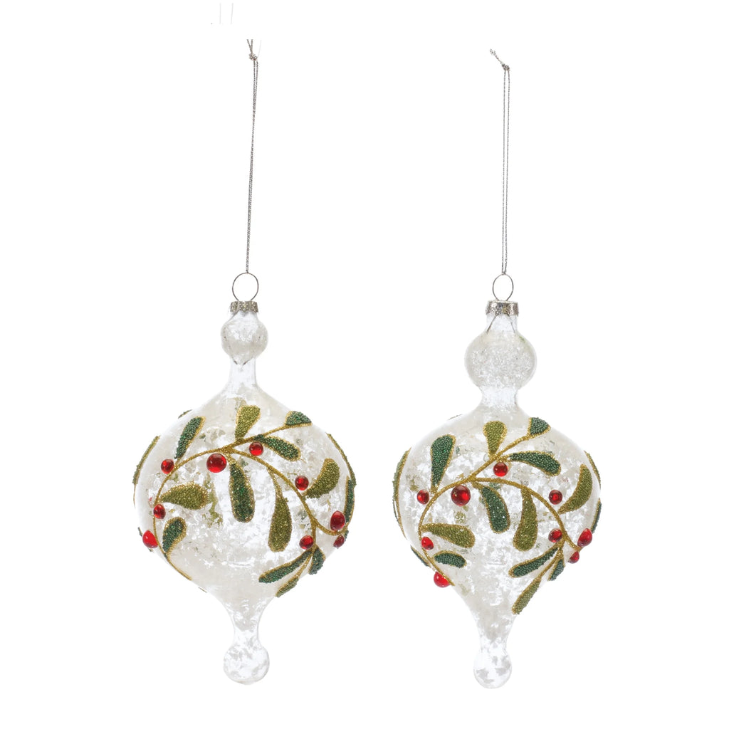 6ct White and Red Beaded Glass Christmas Ornaments 6.5" O100203