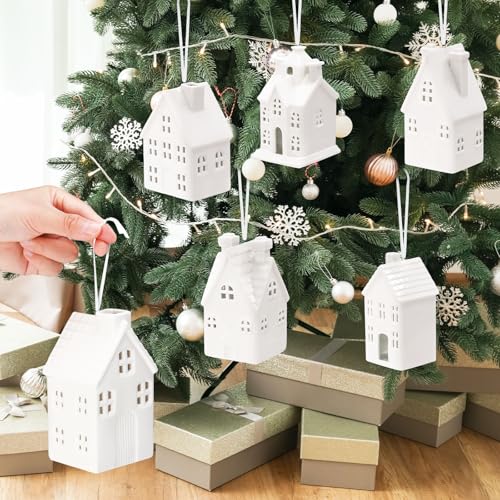 Set of 6 White Ceramic Christmas Village Houses V8349