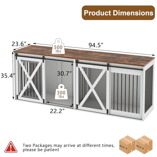 Black 78.7" Heavy Duty Double Dog Crate Furniture with Divider H6724
