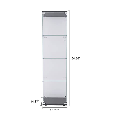 Black 4-Shelf Glass Display Curio Cabinet with Door N4256