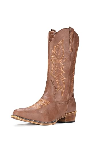 Cowboy Boots Pull On Pointy Toe Mid Calf Boots T9082