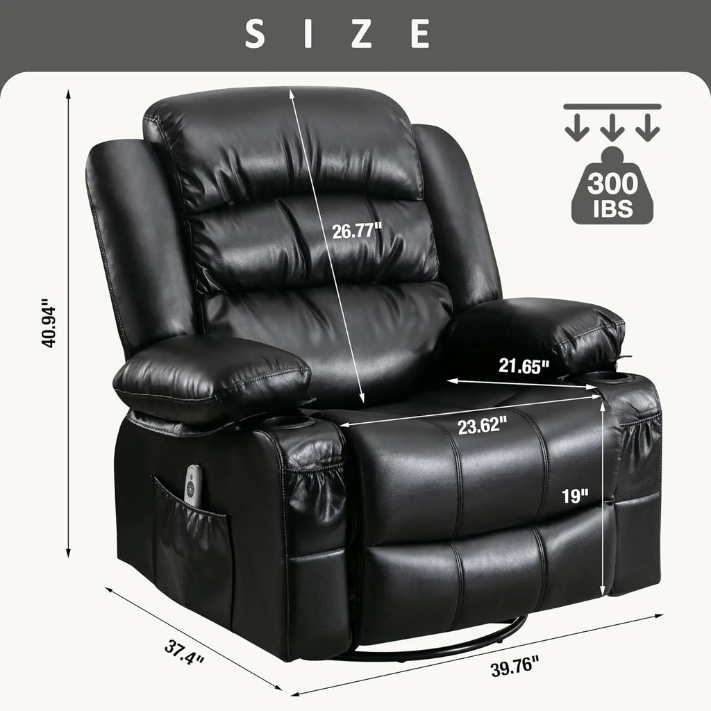 Black Power Recliner with Heat and Massage V147