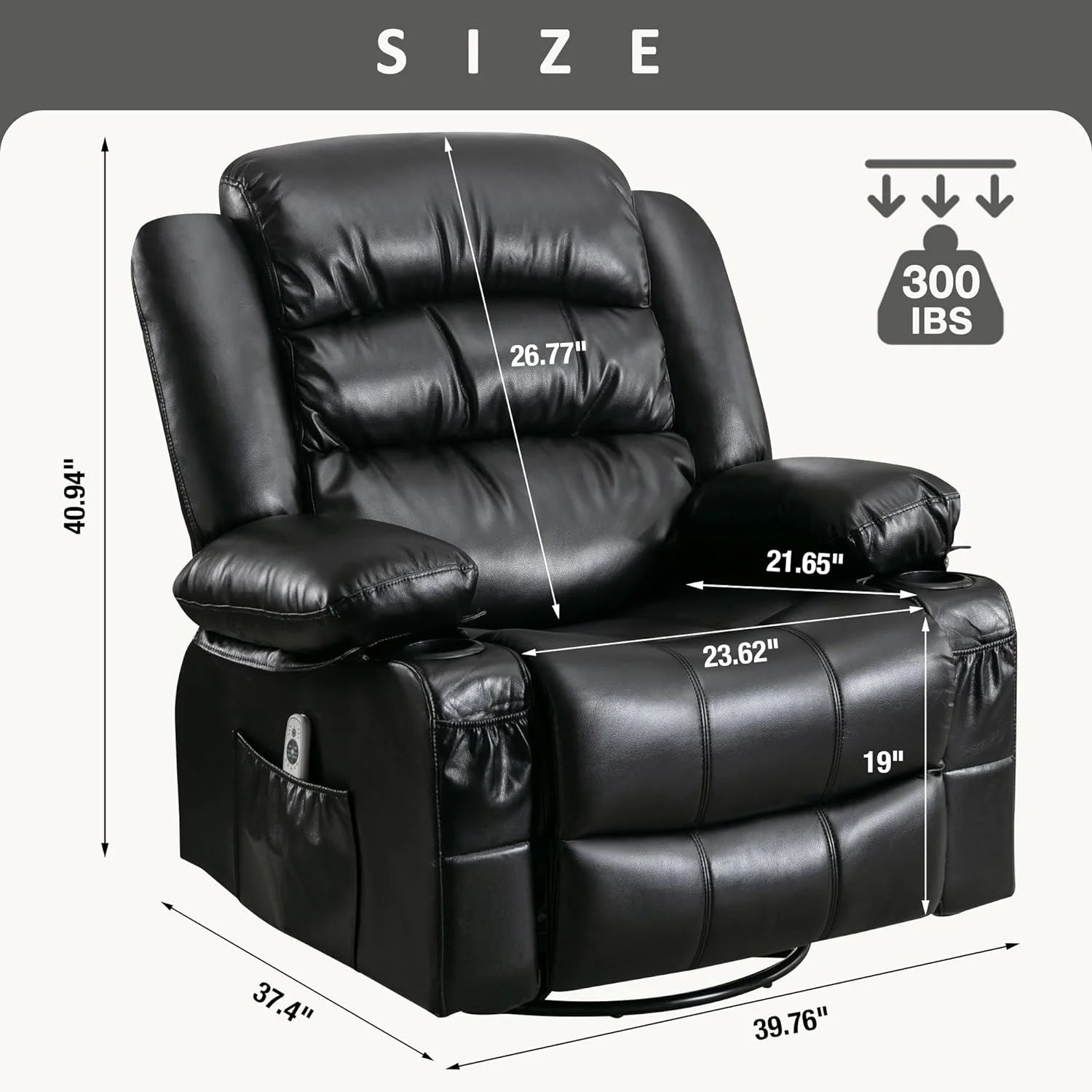 Black Power Recliner with Heat and Massage V147
