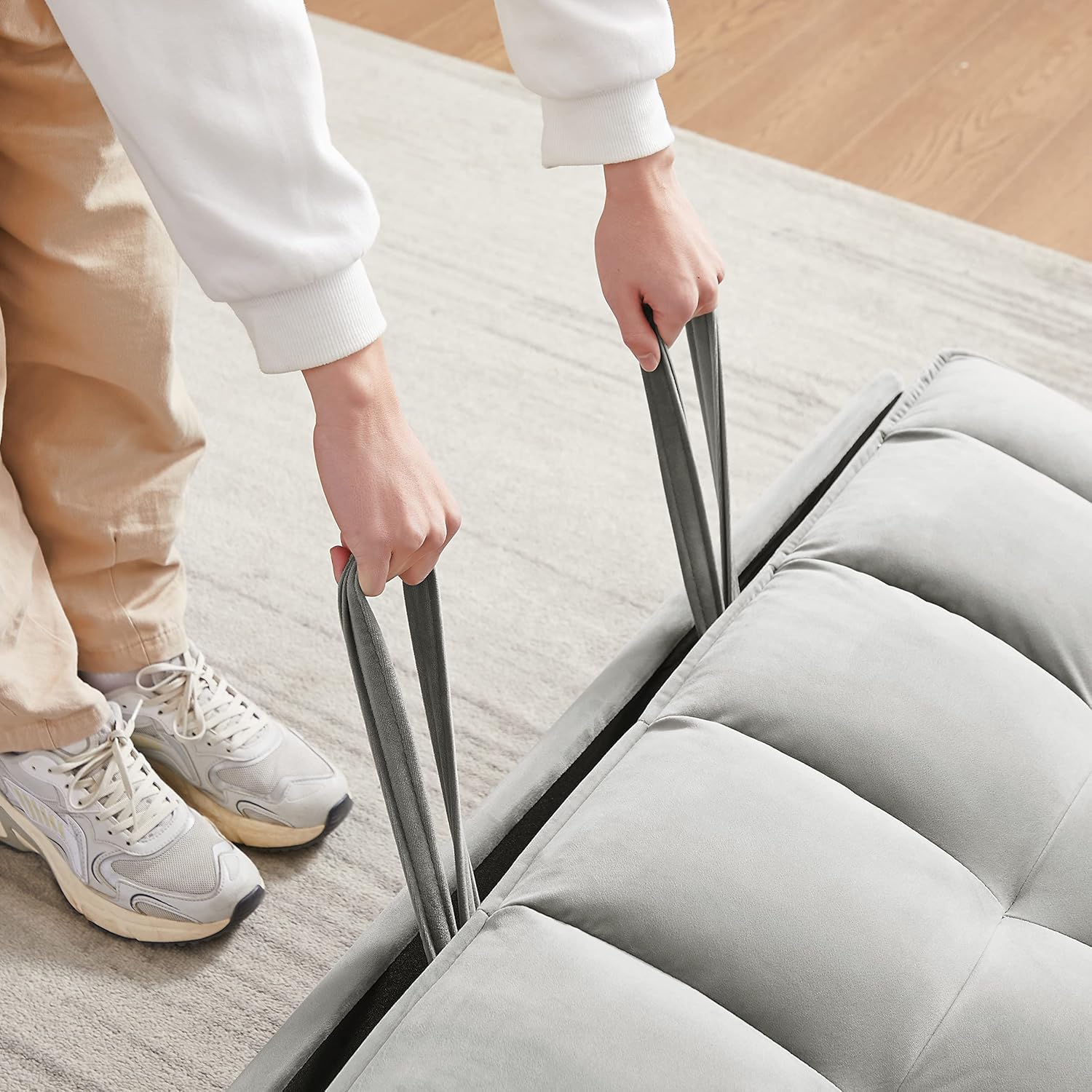 Gray Velvet Loveseat Sofa with Pullout Bed Q30708
