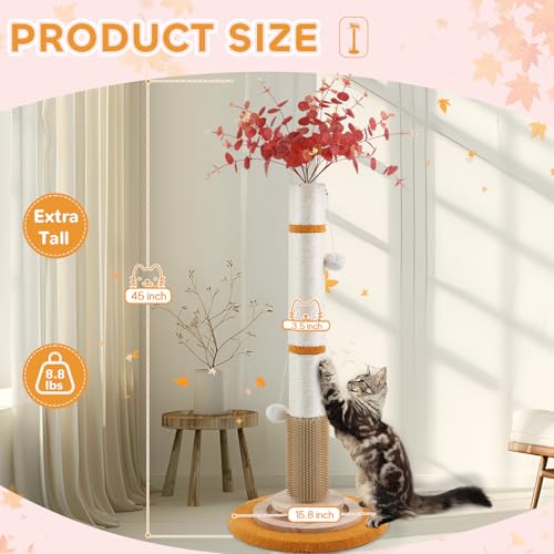 45'' Tall Sisal Rope Cat Scratching Post with Interactive Ball Toys (pink) C193