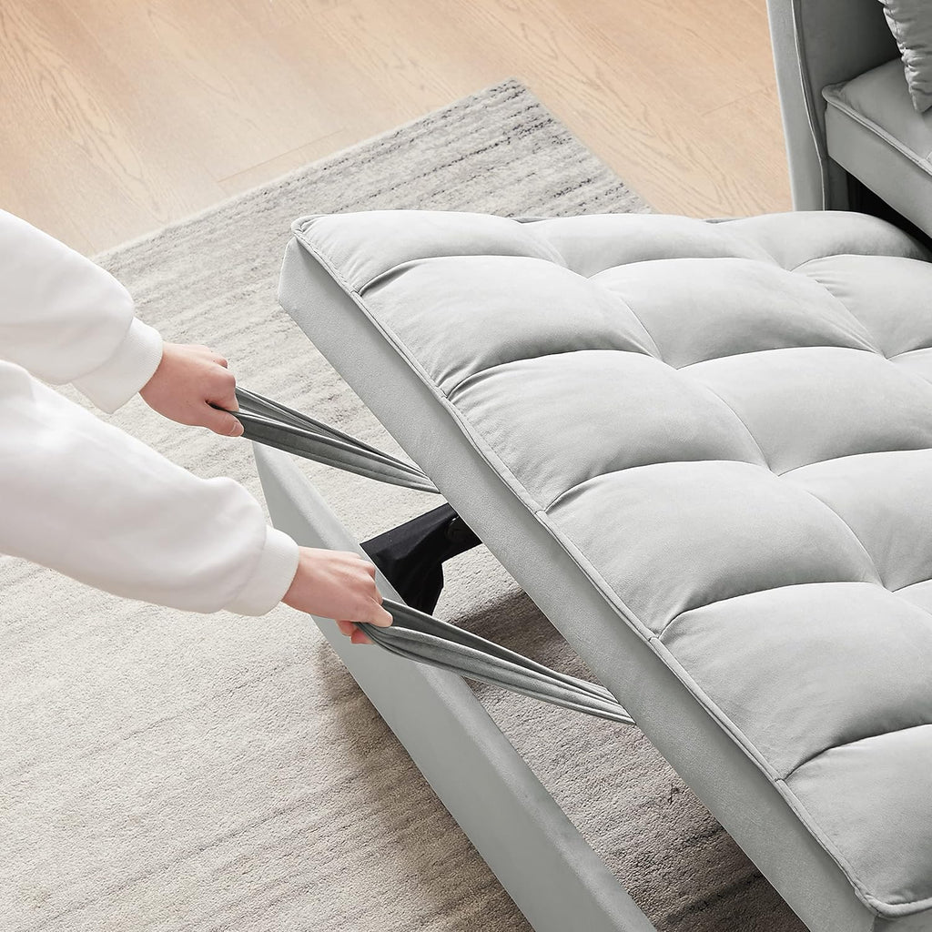 Gray Velvet Loveseat Sofa with Pullout Bed Q30708