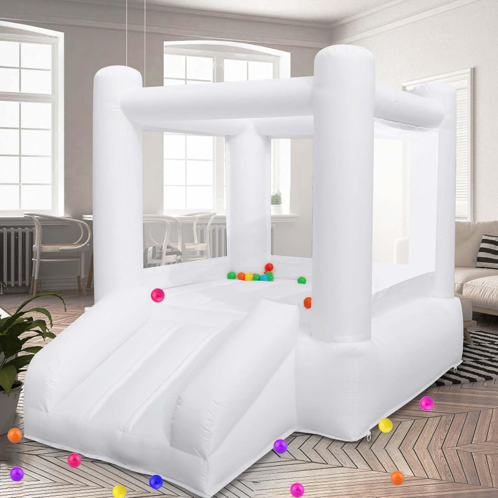 Small White Bounce House with Slide B7358