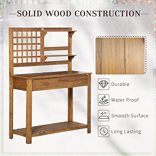 Brown Wooden Potting Bench Table with Shelves and Drawer H6819