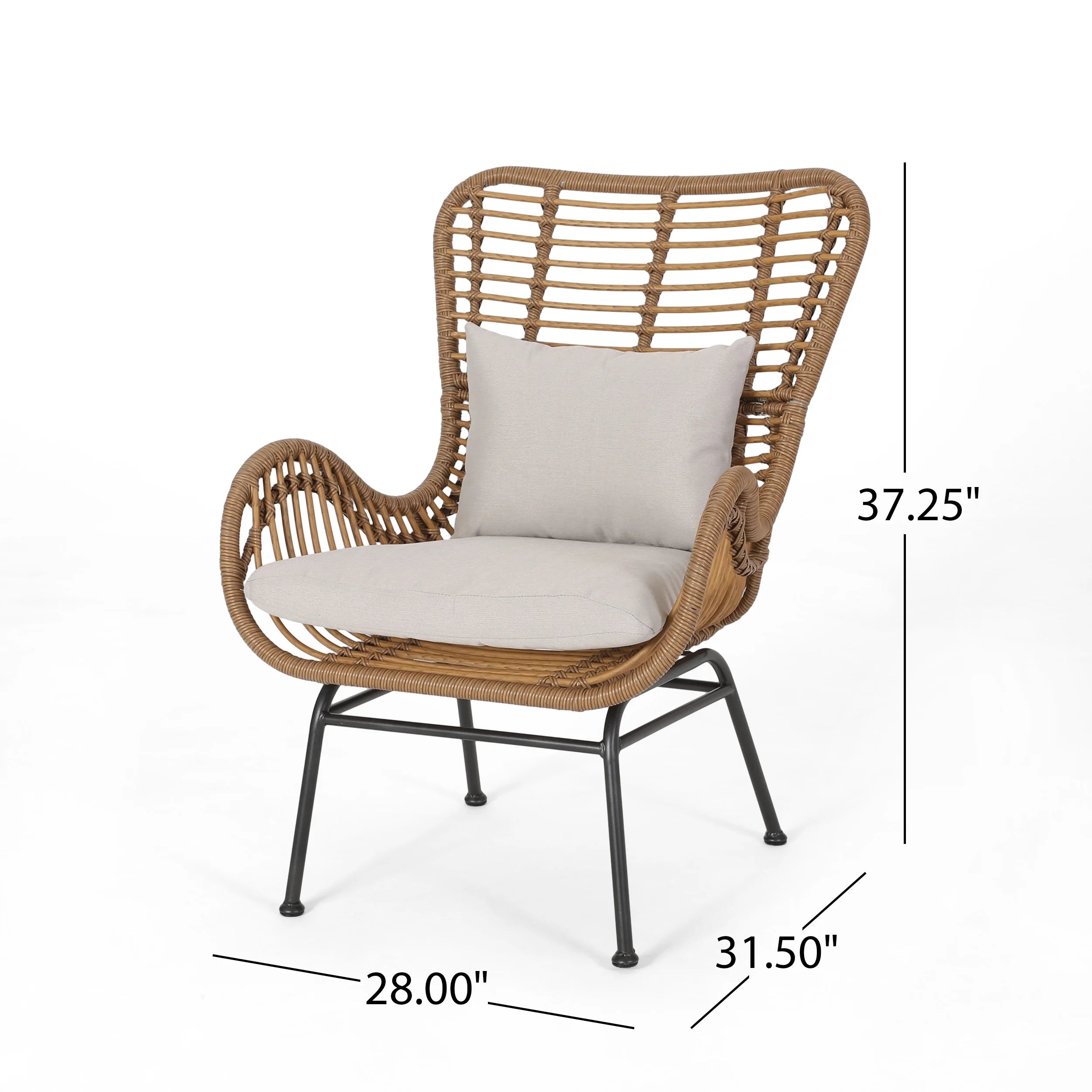 Set of 2 Light Brown Beige Wicker Club Chairs with Cushions S6774