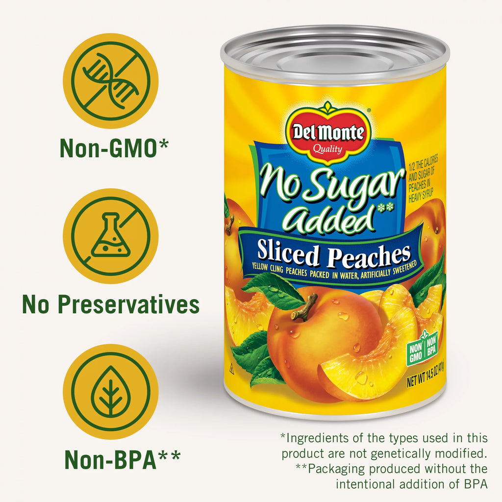 (6 Cans) Del Monte Sliced Peaches, No Sugar Added, 14.5 oz Can Q9586