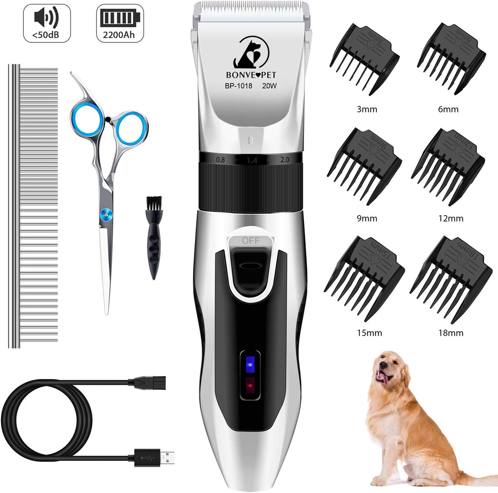 Pet Dog Clippers, Quiet Electric Cordless Rechargeable Dog Hair Clippers Pack of 2 B469613