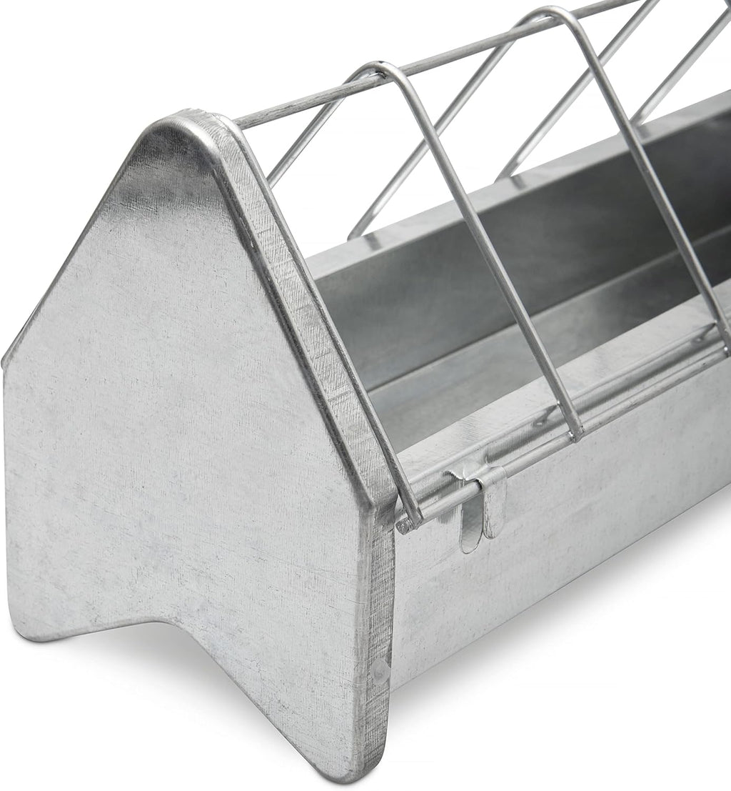 15" Galvanized Metal Poultry Feed Tray with Removable Anti Roosting Guard S977413