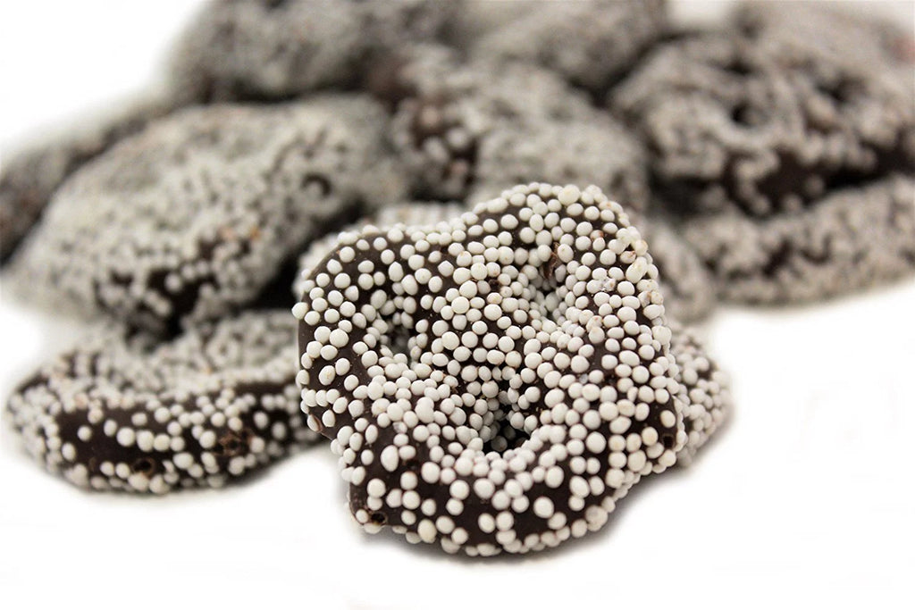 Dark Chocolate Covered Pretzels with White Nonpareil 2 lbs S170156