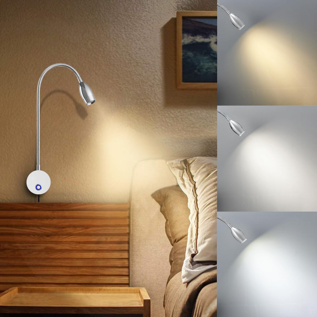 Set of 2 Chrome LED Reading Lamps with Touch Dimmer J191515