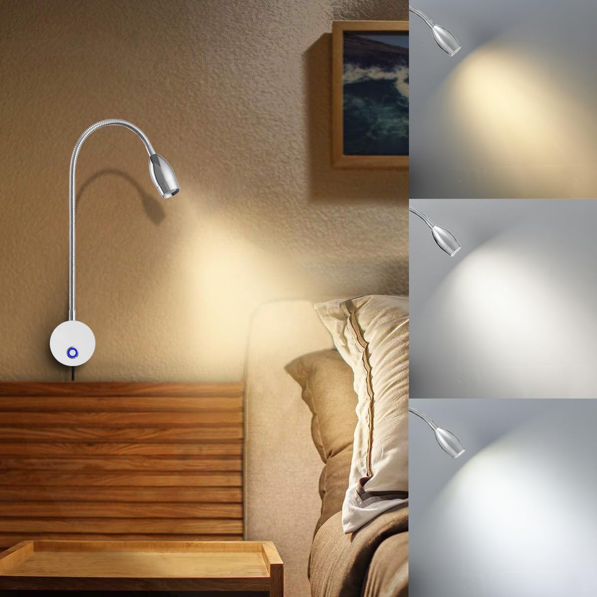 Set of 2 Chrome LED Reading Lamps with Touch Dimmer J191515