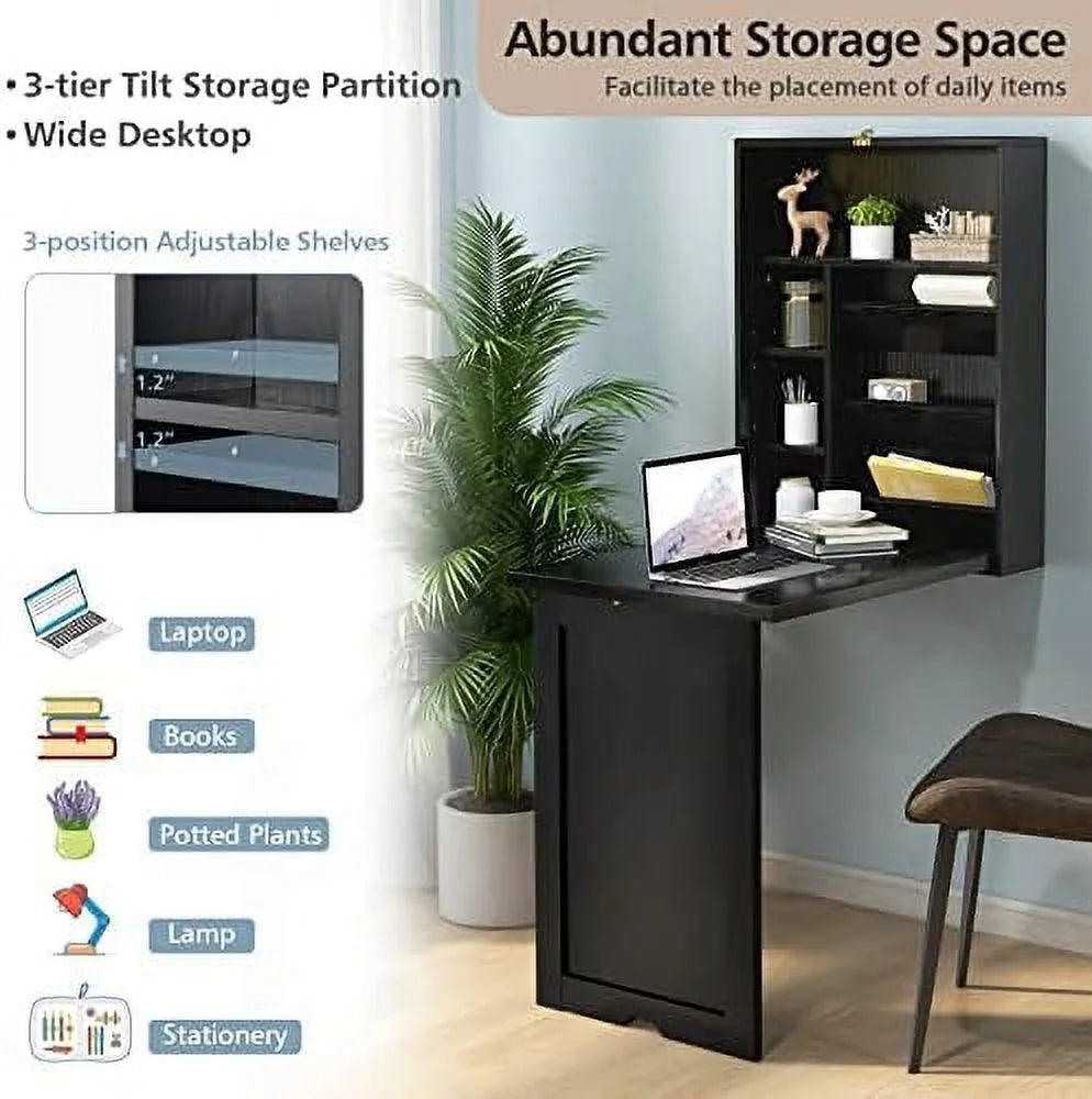 Wall Mounted Folding Desk with Adjustable Shelves P7203