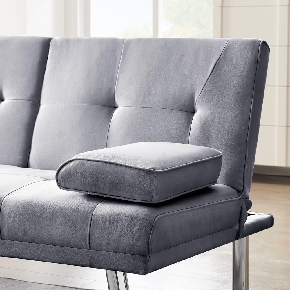 Fabric Linen Upholstered Convertible Folding Futon Sofa Bed, Gray F861612
