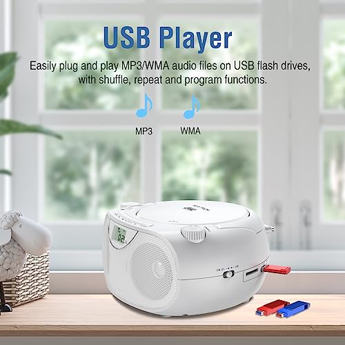Portable Stereo CD Player Boombox with AM/FM Radio, Bluetooth, USB, AUX-in, Headphone Jack and LCD Display W61085
