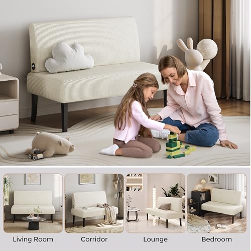 Beige Corduroy Armless Loveseat Futon V938