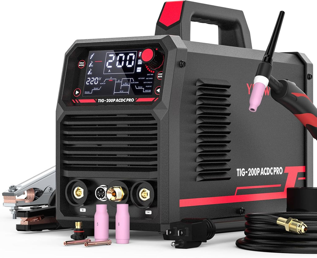 200A AC/DC Aluminum Tig Welder with Pulse Large LED Display Digital Inverter STICK/TIG 110/220V Dual Voltage Mig Tig Flow Meter Gas Regulator Gauge K14242