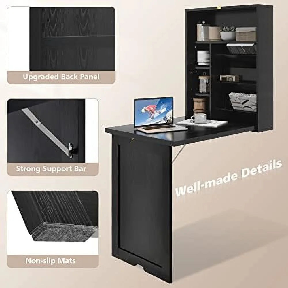 Wall Mounted Folding Desk with Adjustable Shelves P7203