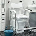 White Rolling Shower Wheelchair with Commode, 4 Lockable Wheels F7335
