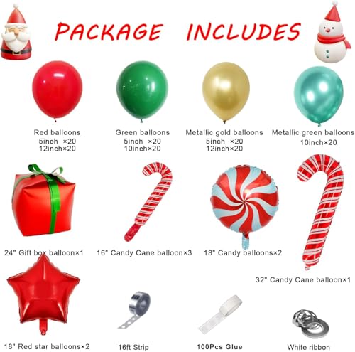 149PCS Red Green Gold Balloon Garland Arch Kit T100252
