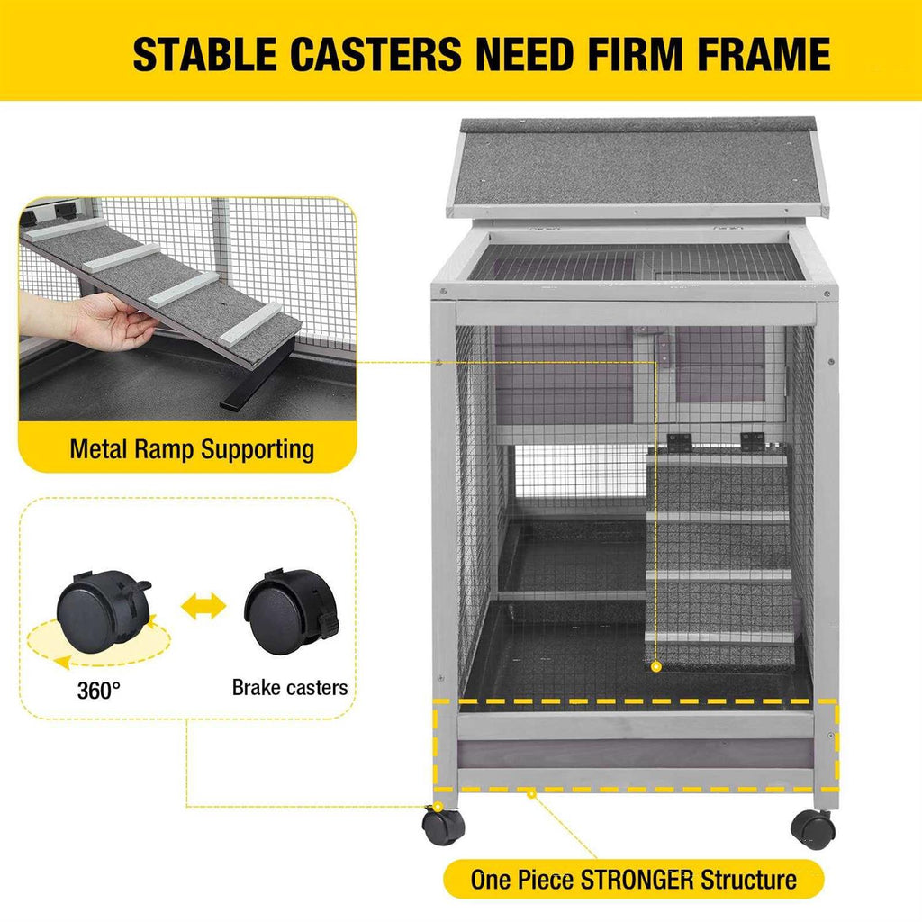 Rabbit Hutch Indoor Cage on Wheels with 3 Pull Out Tray Q1214