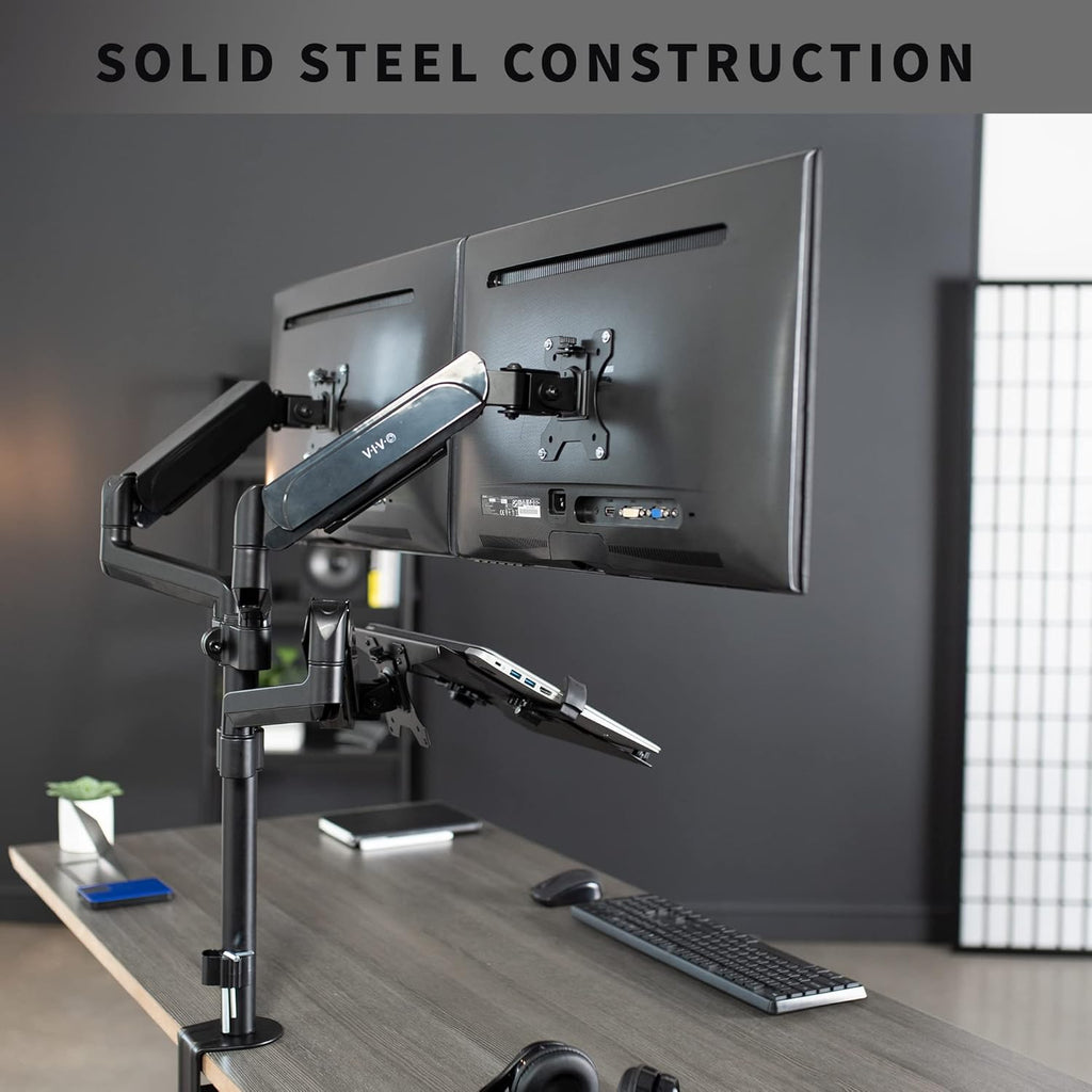Black Pneumatic Arm Mount for Laptop and Dual 17 to 32 Inch Monitors M527