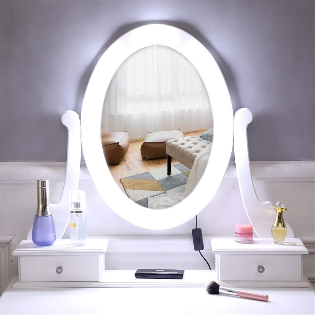 White Lighted Makeup Vanity Set with 10 Light Bulbs and 5 Sliding Drawers K122494