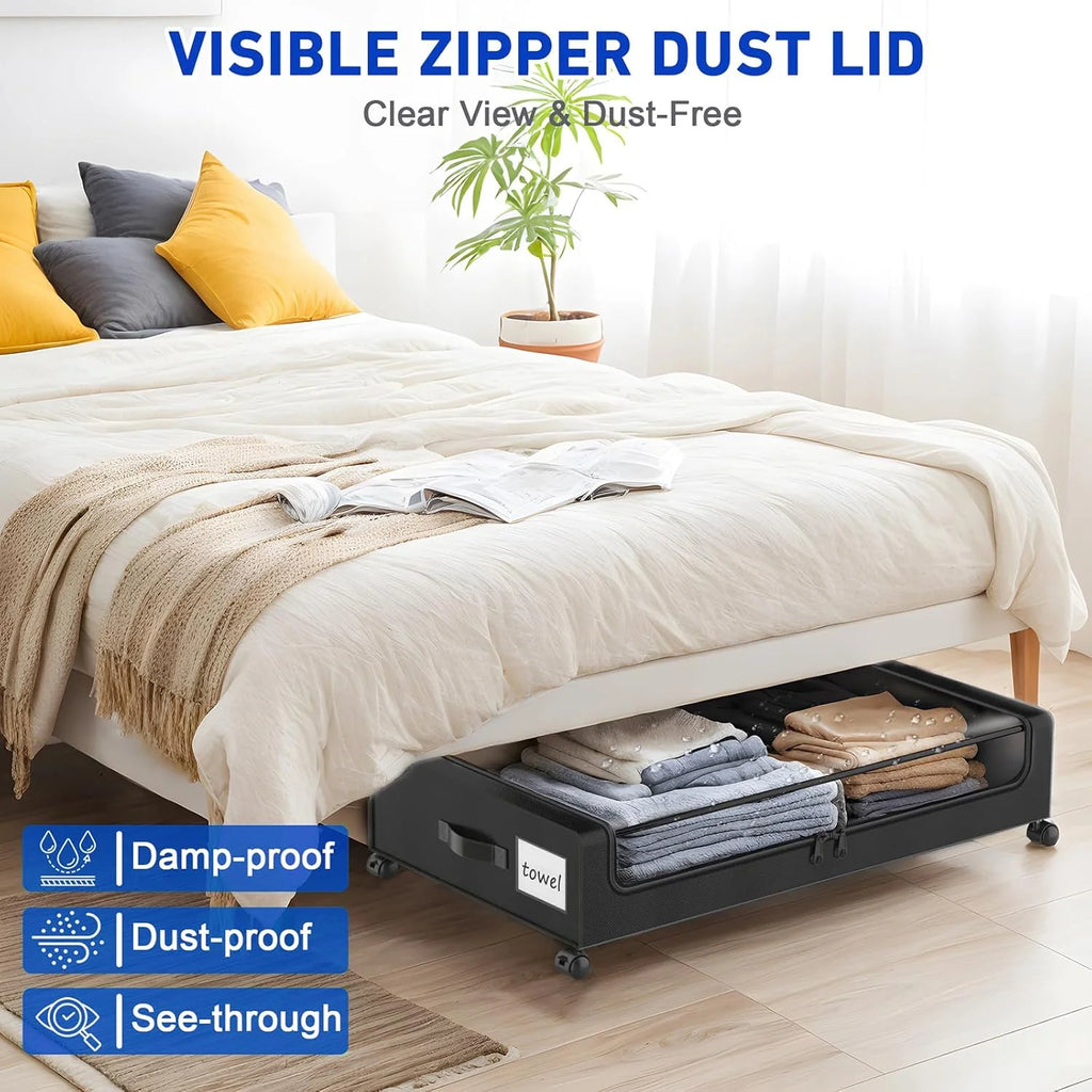 2-Pack Black Under Bed Storage Bins with Wheels and Clear Lids Y1952