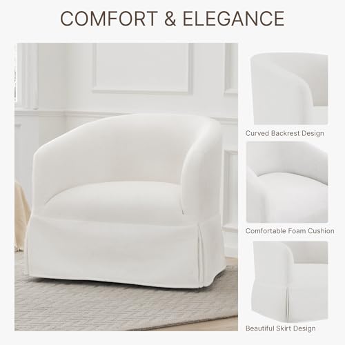 Cream White Linen Fabric Swivel Accent Chair Set of 2 E4491