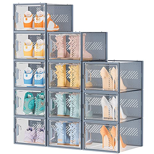 12 Pack Clear Plastic Stackable Shoe Storage Boxes C2311
