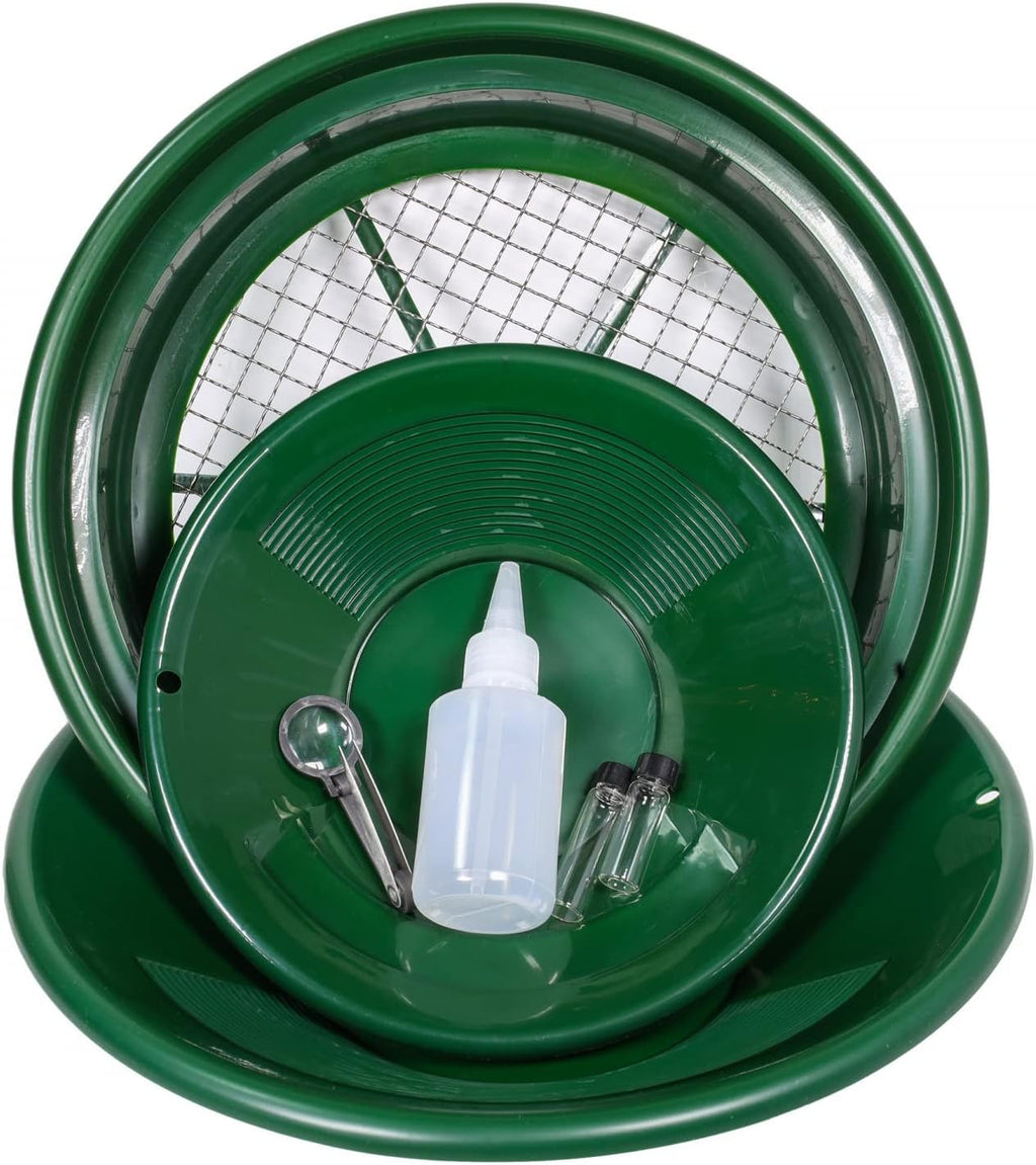 7pc Gold Prospecting Kit with Green Gold Pans J17693
