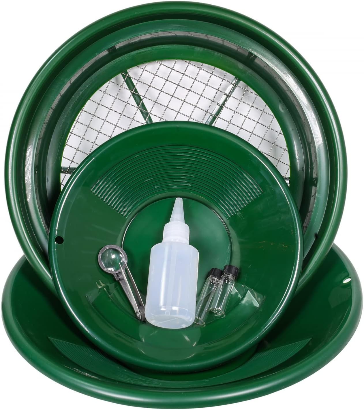 7pc Gold Prospecting Kit with Green Gold Pans J17693