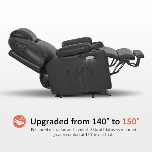 Power Lift Recliner Chair with Heat and Massage, Faux Leather (Black, Medium) L57703