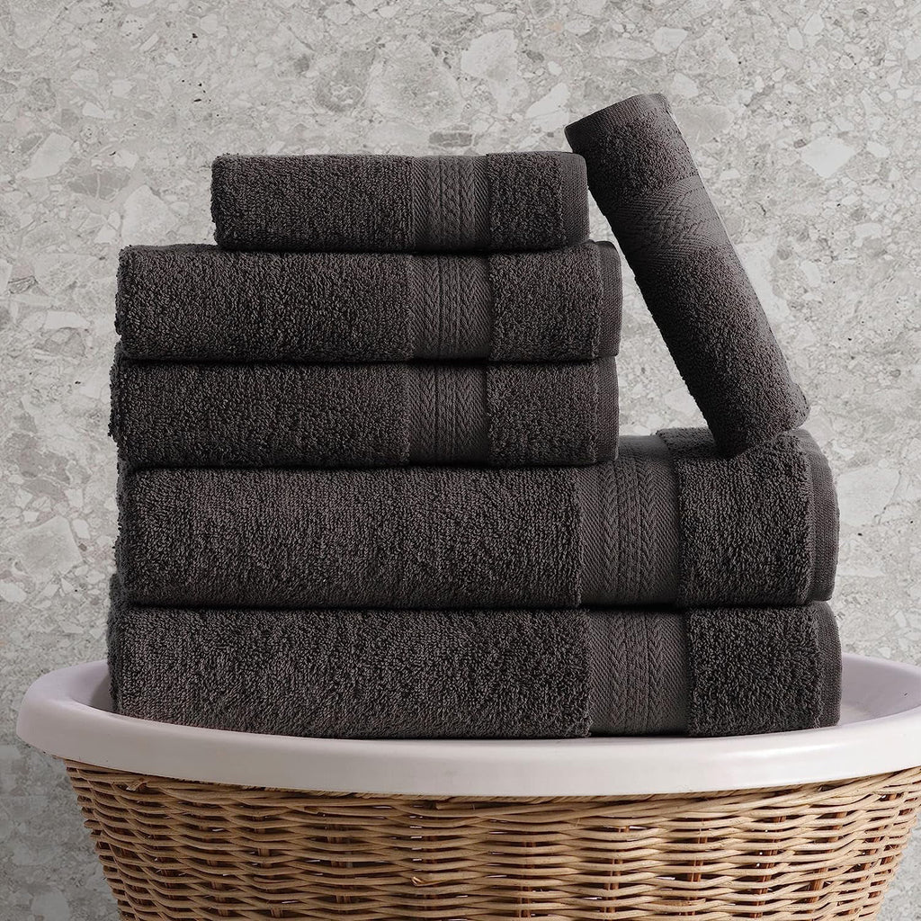6 Piece Towel Set, 2 Bath Towels 2 Hand Towels 2 Washcloths, Grey O51598