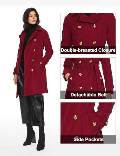Women's Mid-length Double Breasted Trench Coat with Belt J698187