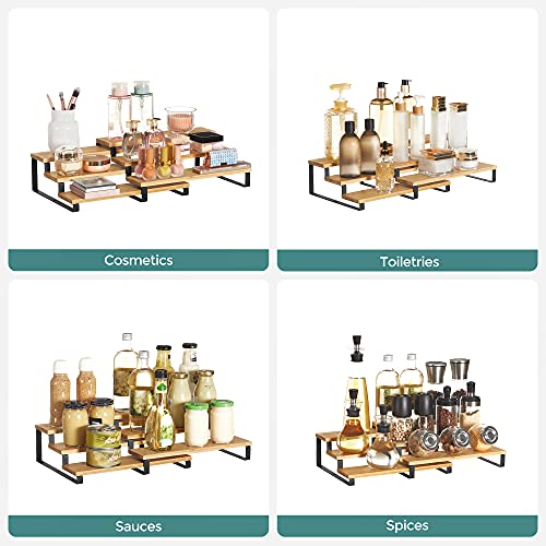Set of 2 Bamboo Shelf Risers in Ink Black and Natural Beige P72831